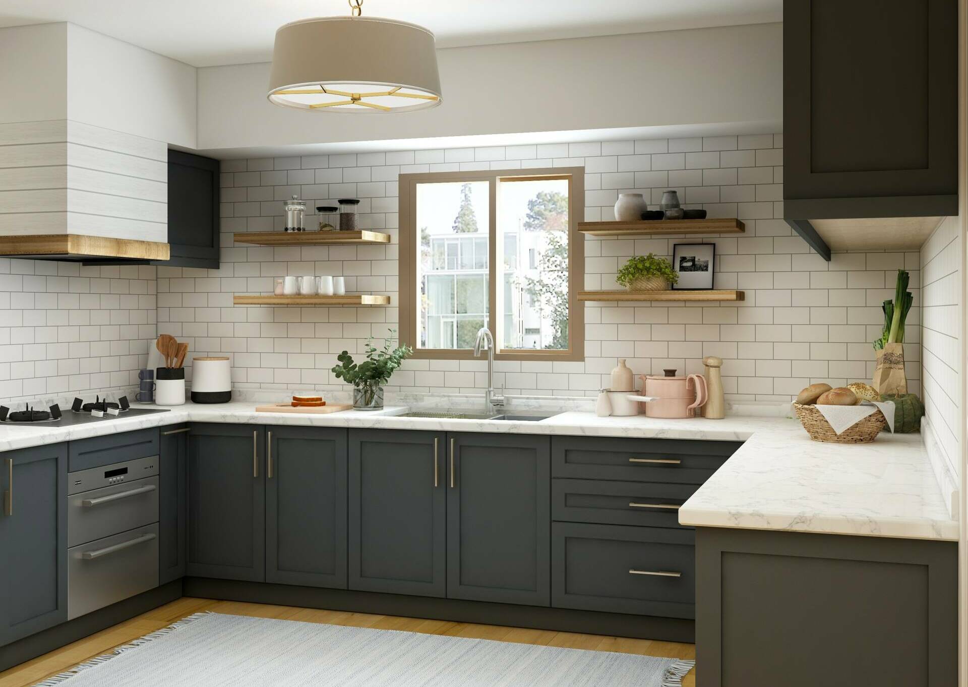 Modern kitchen with stylish grey cupboards.